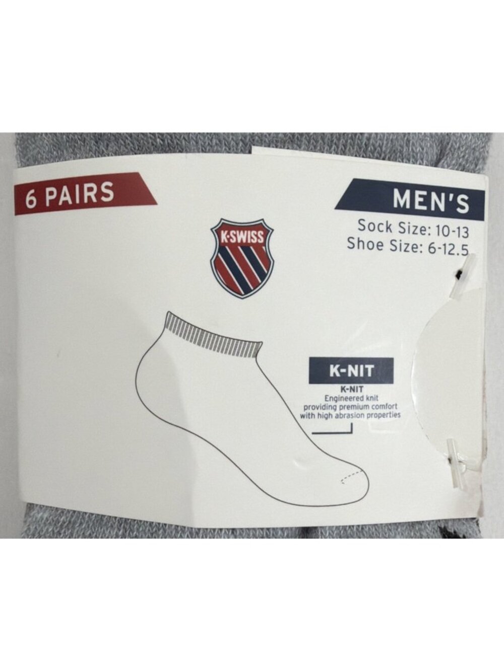 Men's Size 10-13 K-Swiss Black/White/Gray 6-Pairs Logo Ankle Socks - Picture 3 of 5